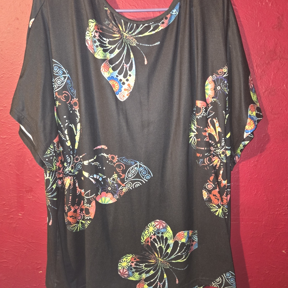 SHEIN Black Multicolor Butterfly Print Blouse